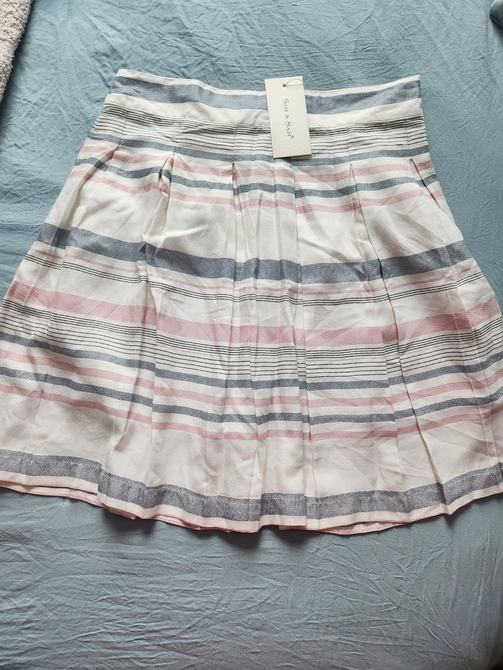 Sea Salt Striped Pleated Midi Skirt - White with Pastel Pink & Blue